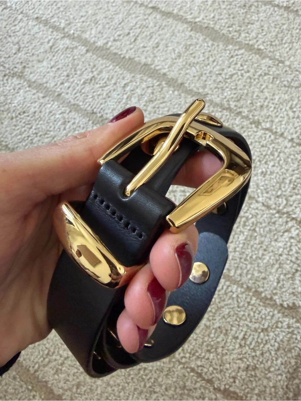 Black Leather Belt with Gold studs and buckles